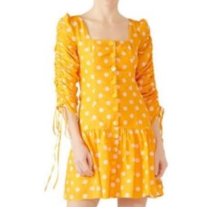 Nicholas Yellow Polka Dot Mini Dress, Size 4